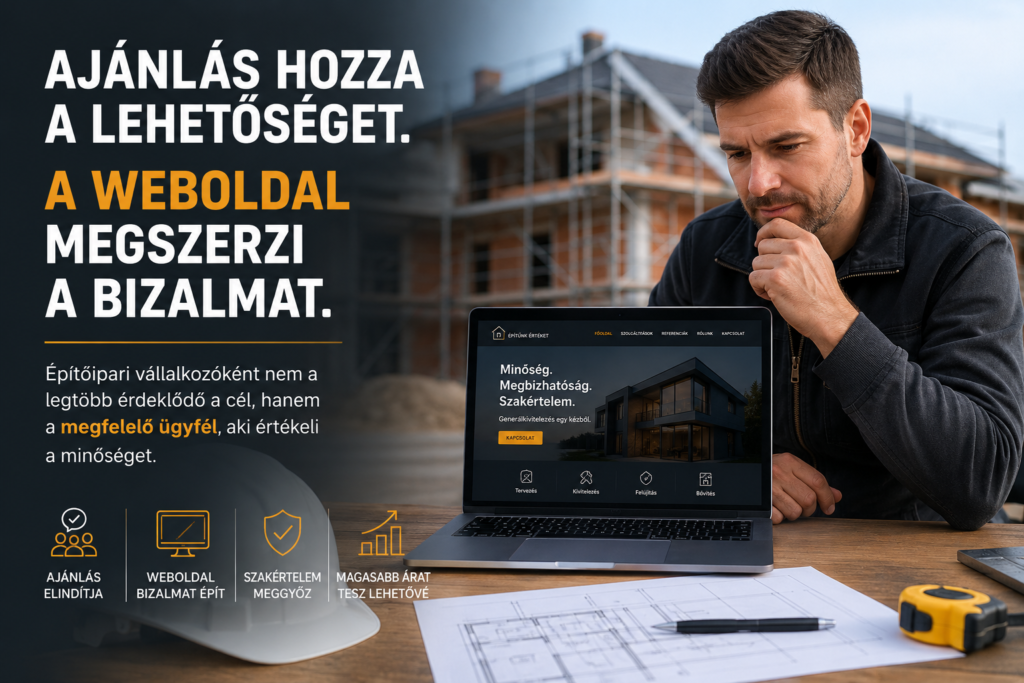 Weboldal építőipari vállalkozóknak bizalomépítés és online jelenlét ajánlás mellett