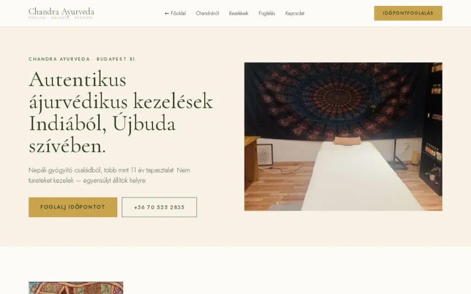 Chandra Ayurveda online időpontfoglaló – képernyőkép (foglalas.chandraayurveda.eu)