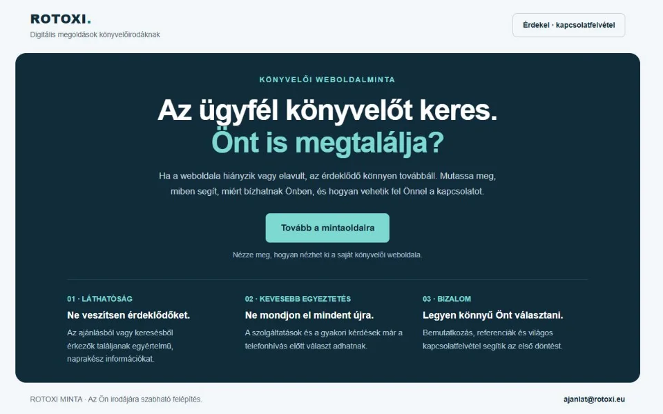 Könyvelői weboldalminta – képernyőkép (rotoxi.io/konyvelo)