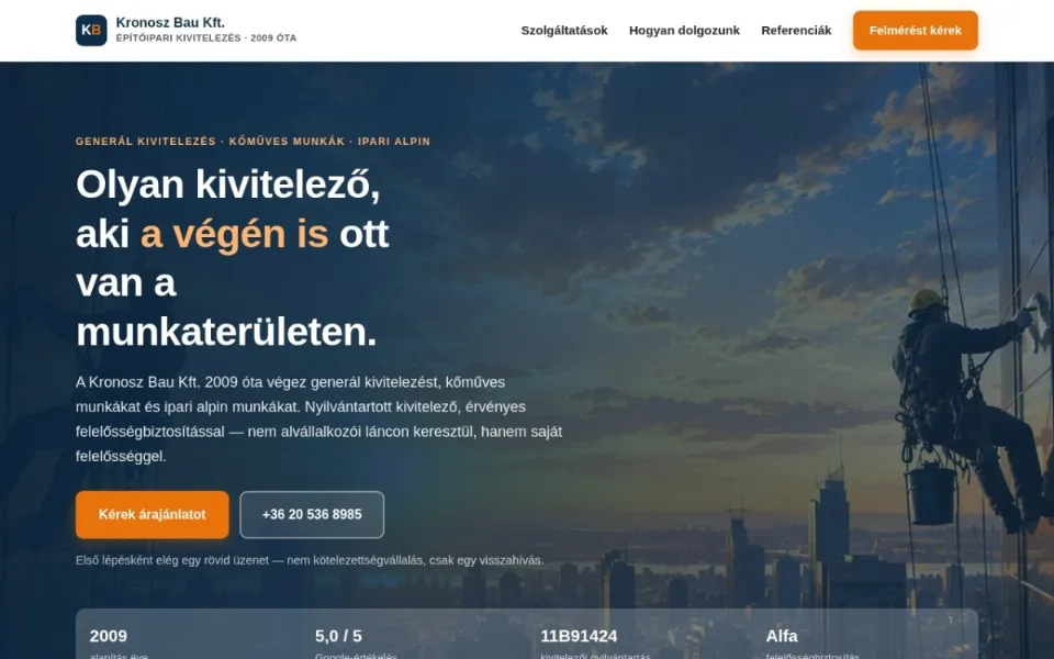 Kronosz Bau Kft. weboldal – képernyőkép (kronoszbau.hu)