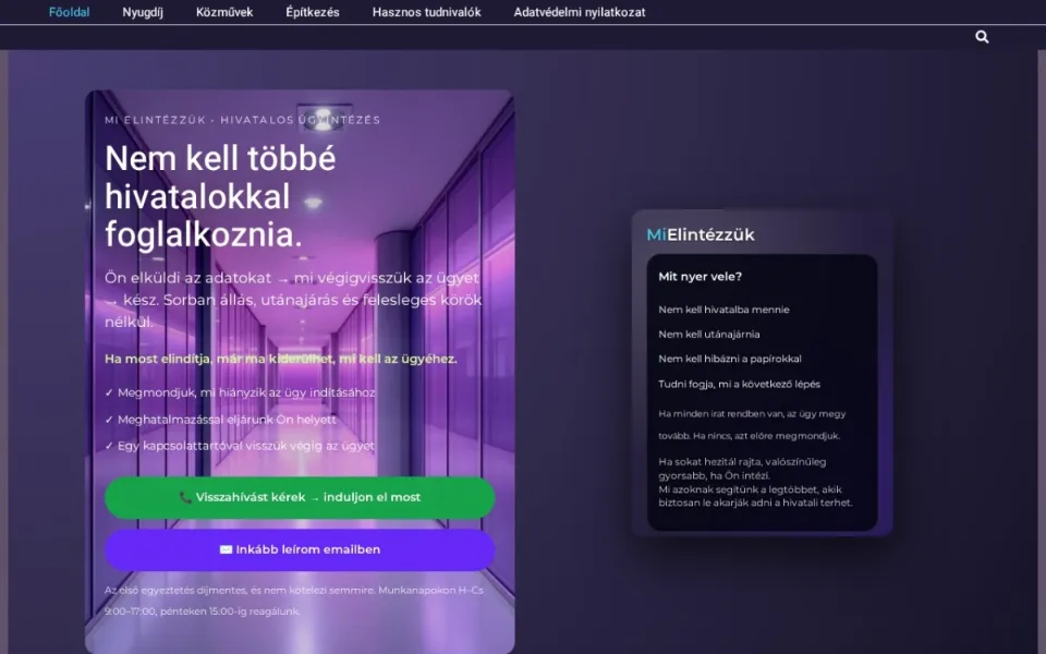 MiElintézzük weboldal – képernyőkép (mielintezzuk.hu)